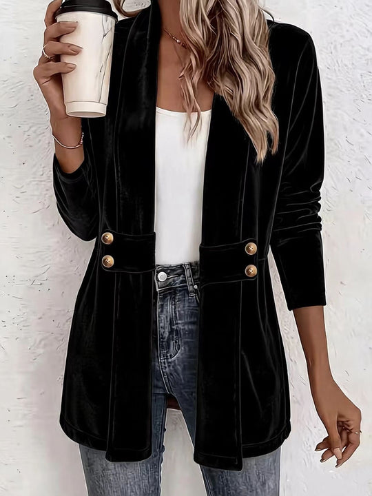 Damen Samt-Longblazer mit Schalkragen und Zierknopfleiste Shop Nory