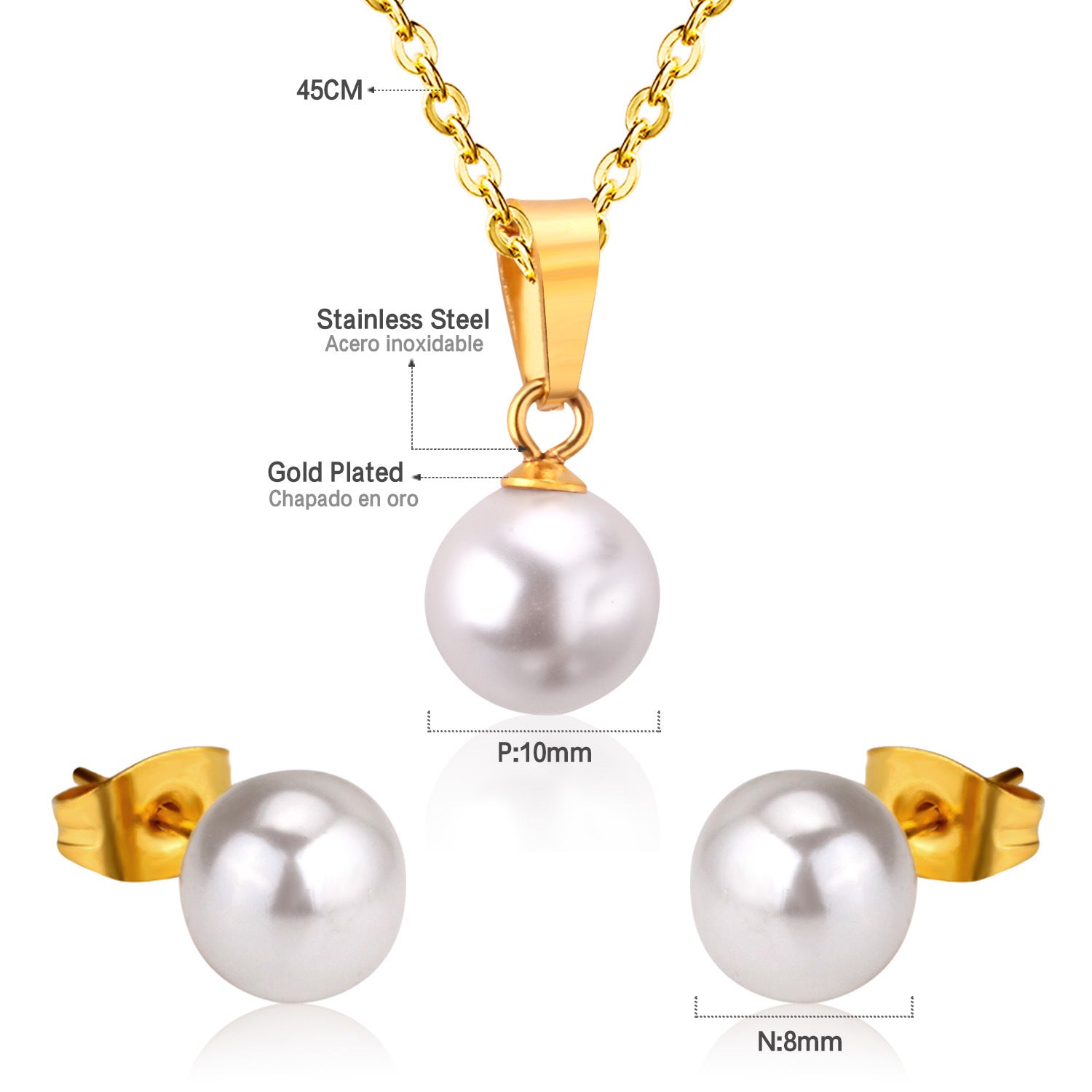Damen Schmuckset mit Edelstahlkette und Perlenanhänger Shop Nory