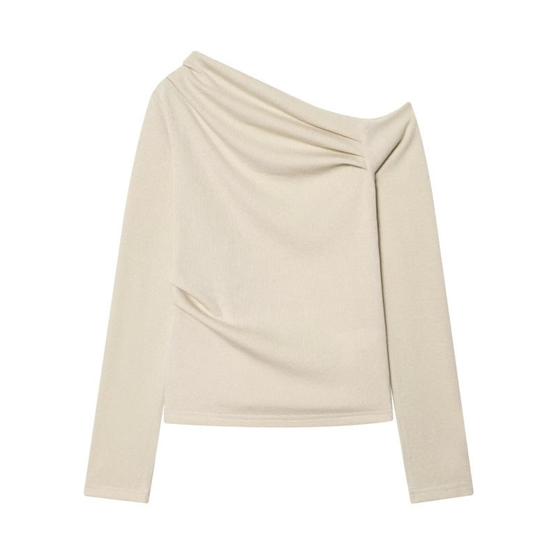 Damen asymmetrischer Feinstrick-Pullover mit Wasserfallkragen und taillierter Silhouette Shop Nory