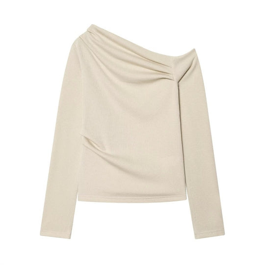 Damen asymmetrischer Feinstrick-Pullover mit Wasserfallkragen und taillierter Silhouette Shop Nory