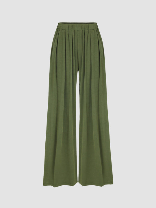 Damen Weite Palazzo-Strickhose mit hohem Elastikbund und feiner Rippstruktur Shop Nory