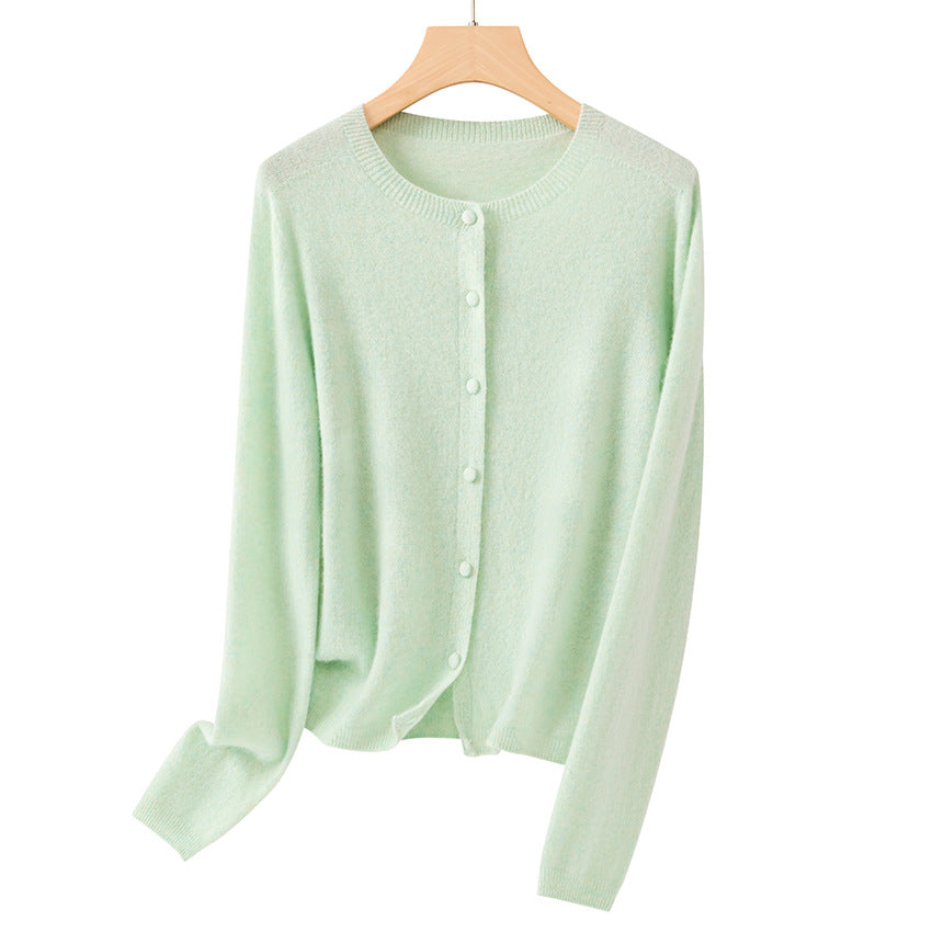 Damen Feine Rundhals-Strickjacke mit Knopfleiste und leichtem Flausch Shop Nory