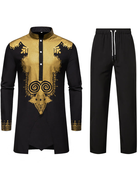 Herren Traditionelles Tunika-Set mit Mandarinkragen und goldverzierten Ornamenten Shop Nory