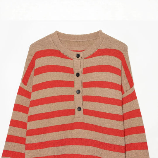 Damen Gestreifter Strickpullover mit Henley-Knopfleiste Shop Nory