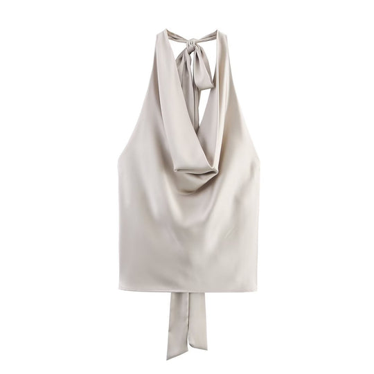 Damen Edles Haltertop mit fließendem Schnitt und eleganter Rückenbinde Shopnory