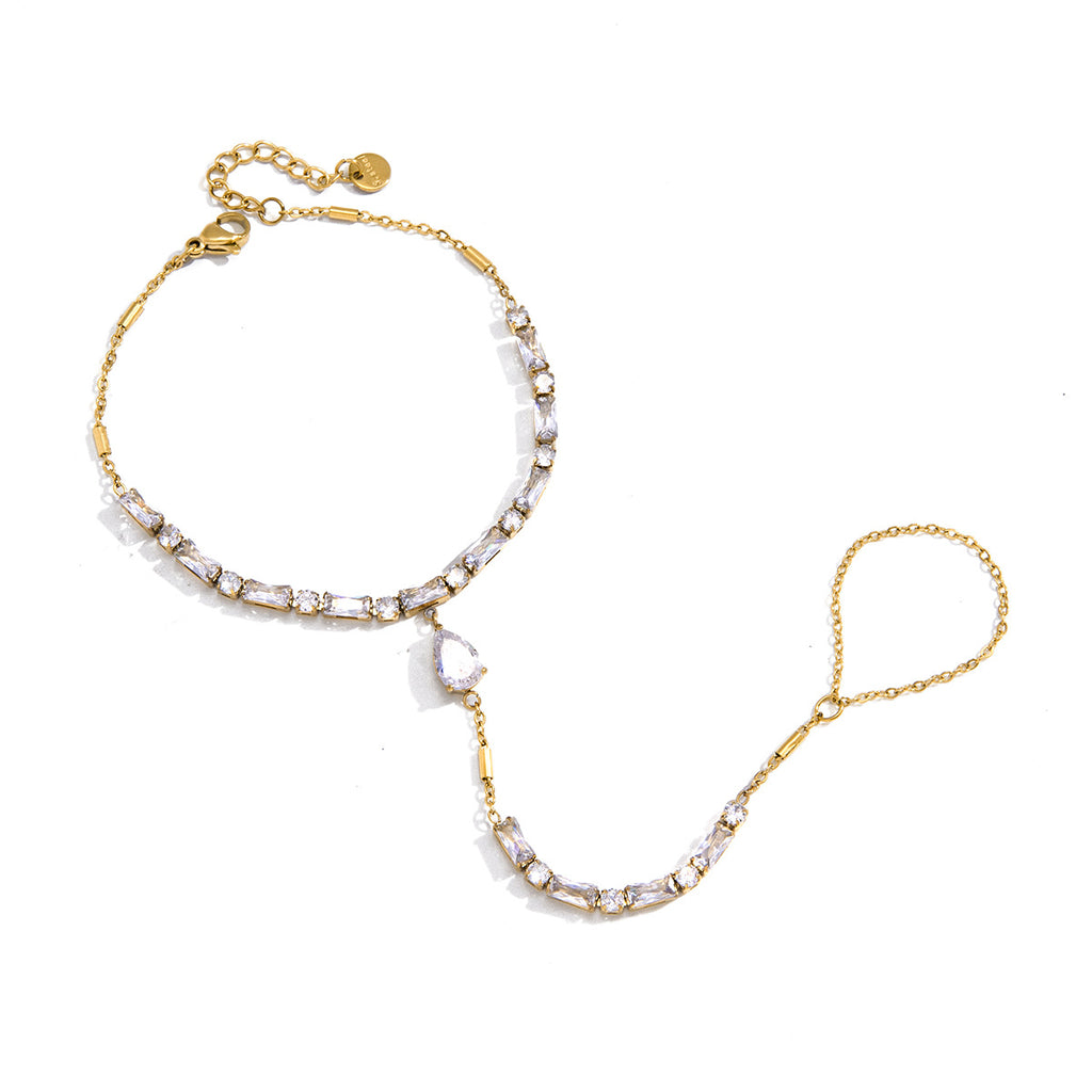 Damen Glänzendes Edelstahl-Armband mit funkelnden Zirkonia-Elementen Shop Nory