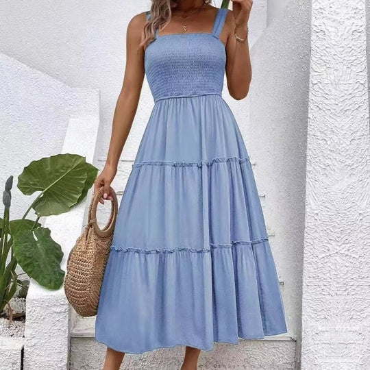 Damen Maxikleid mit elastischem Bustier und fließendem Rock