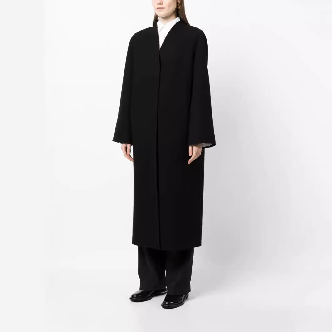 Damen Maxilanger minimalistischer Mantel mit verdeckter Front und kastiger Schulter Shop Nory
