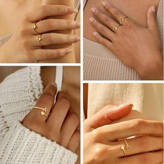 Damen Ring mit personalisiertem Herz- und Buchstabenanhänger Shop Nory