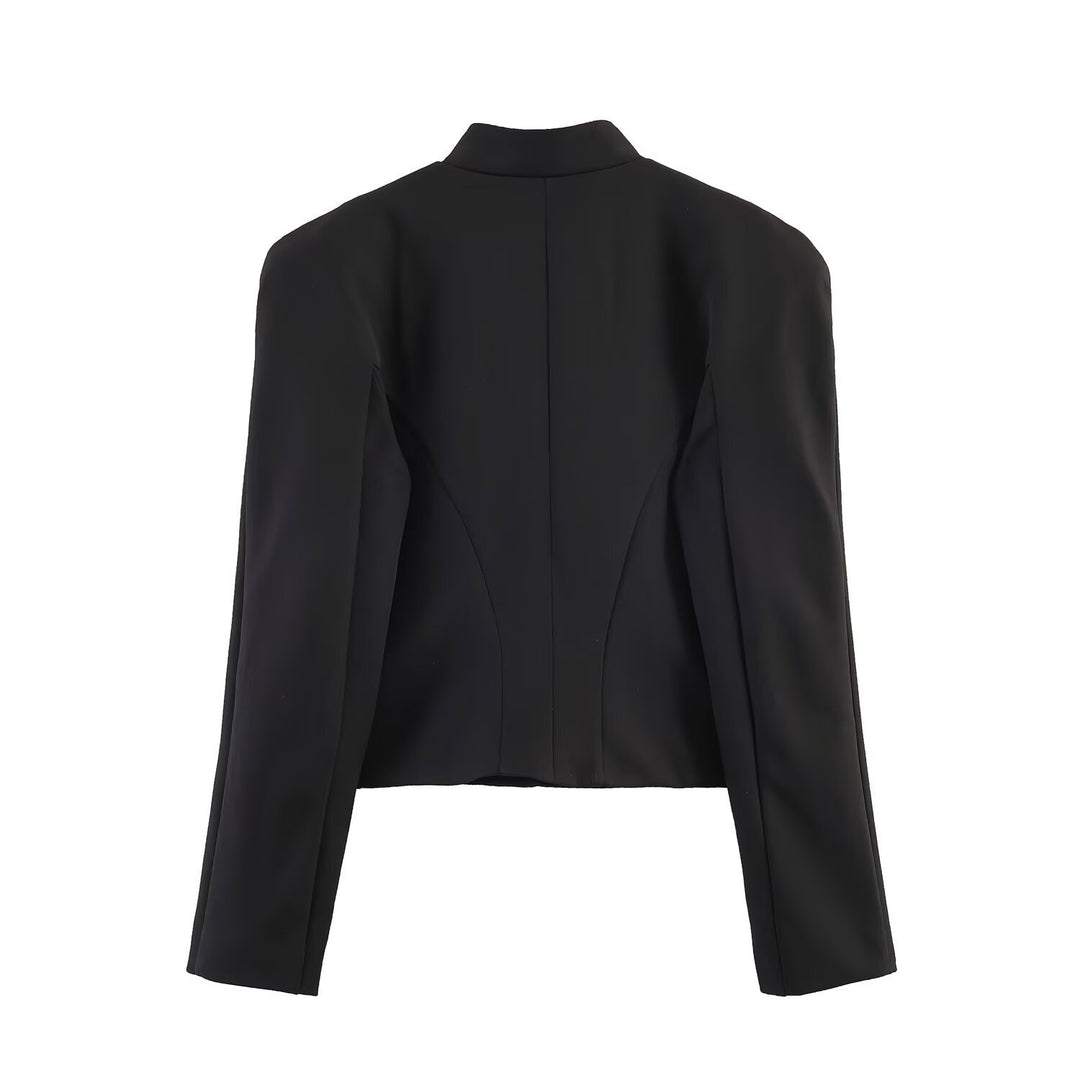 Damen militärinspirierte Cropped-Jacke mit Stehkragen und dekorativer Zierknopfpassé Shop Nory