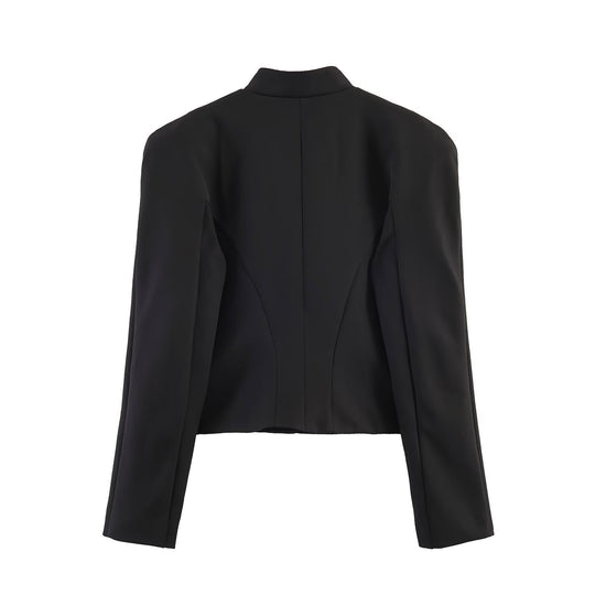 Damen militärinspirierte Cropped-Jacke mit Stehkragen und dekorativer Zierknopfpassé Shop Nory