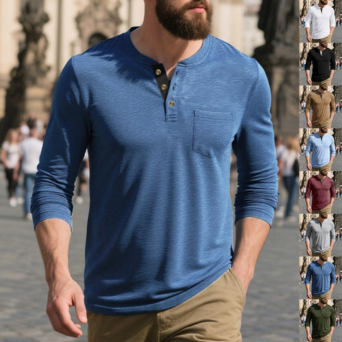 Herren Langarm-Henley-Shirt aus weichem Baumwollmix mit praktischer Brusttasche