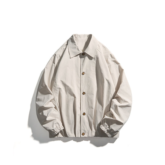 Unisex Leichte Hemdjacke im Boxy-Schnitt mit Holzknopfleiste und elastischen Bündchen Shop Nory