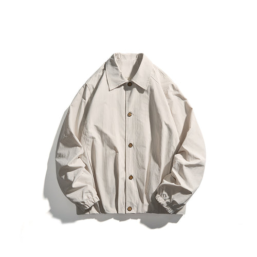 Unisex Leichte Hemdjacke im Boxy-Schnitt mit Holzknopfleiste und elastischen Bündchen Shop Nory