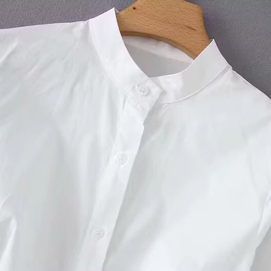 Damen Langärmlige Hemdbluse mit Stehkragen, Taillennaht und ausgestelltem Peplum Shop Nory