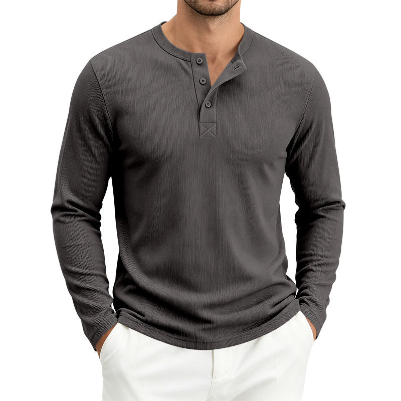 Herren Henley-Langarmshirt aus Soft-Waffeljersey mit leichtem Stretch und flacher Knopfleiste Shop Nory