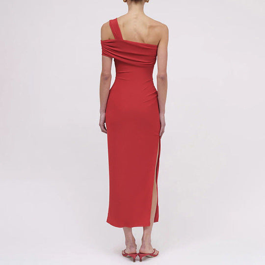 Damen Elegantes Maxi-Kleid mit asymmetrischem Ausschnitt und figurformendem Drapierungsdesign