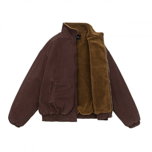 Herren Gefütterte weit geschnittene Winterjacke mit Sherpa-Futter und Stehkragen Shop Nory