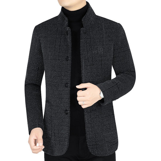 Herren Sakko-Jacke im Blazer-Look mit Stehkragen und Fischgrätstruktur Shop Nory