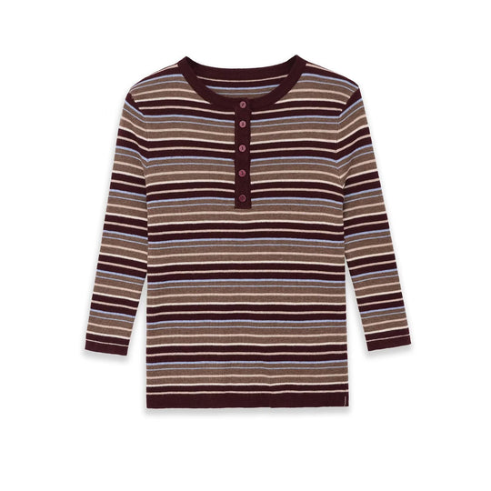 Damen Feinstrick-Henleyshirt mit feiner Streifenstruktur und Knopfblende Shop Nory