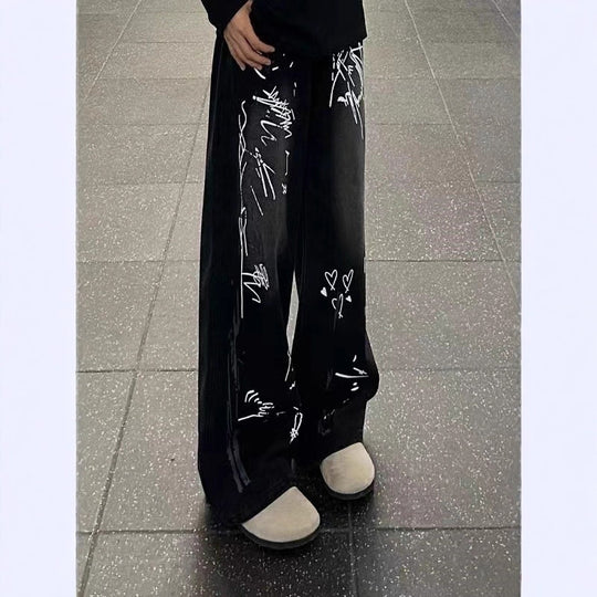 Damen Weitgeschnittene Jeans mit künstlerischem Grafikdruck Shop Nory