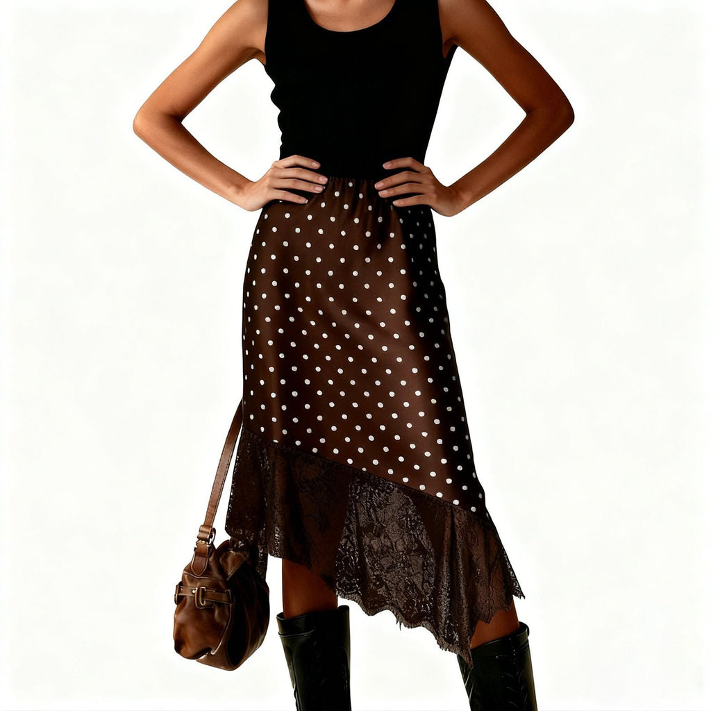 Damen Satinrock mit Spitze und asymmetrischem Saum