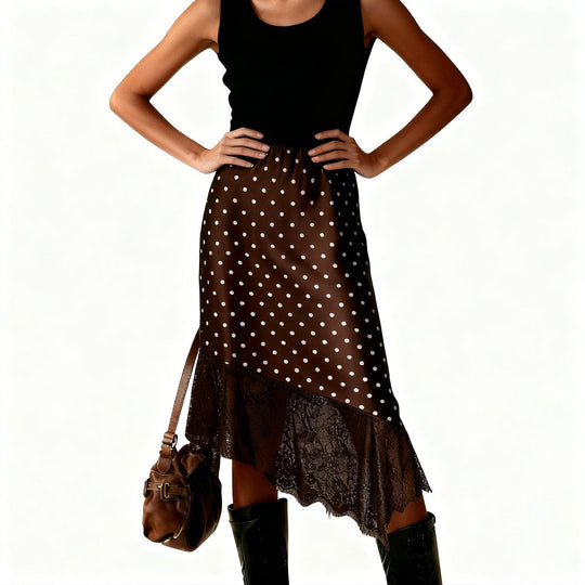 Damen Satinrock mit Spitze und asymmetrischem Saum