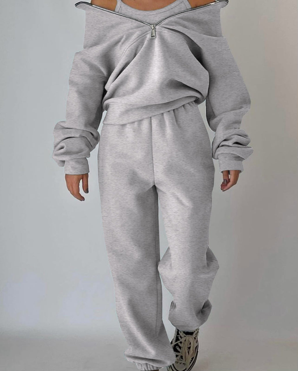 Damen Lässiger Oversized-Hoodie und Jogginghose Set mit Praktischem Reißverschluss