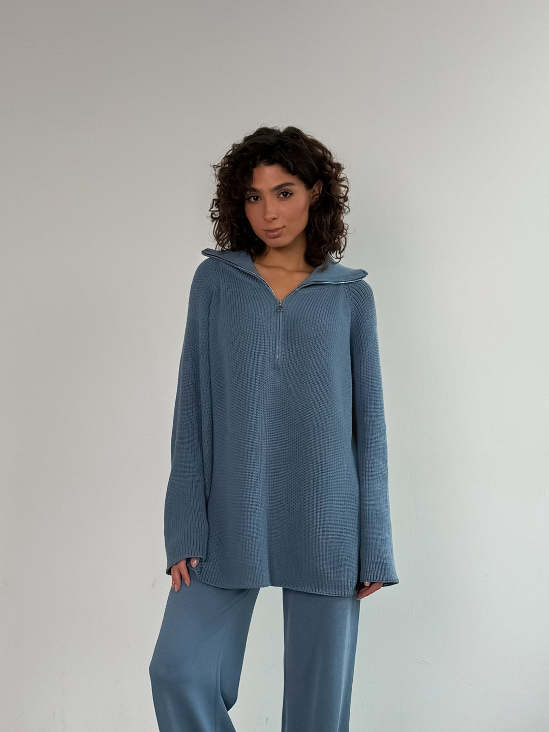 Damen Strick‑Tunika mit halbem Reißverschluss und weitem Stehkragen Shop Nory