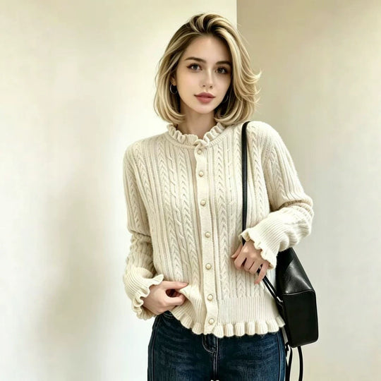 Damen Elegante Strickjacke mit Rüschendetails Shop Nory
