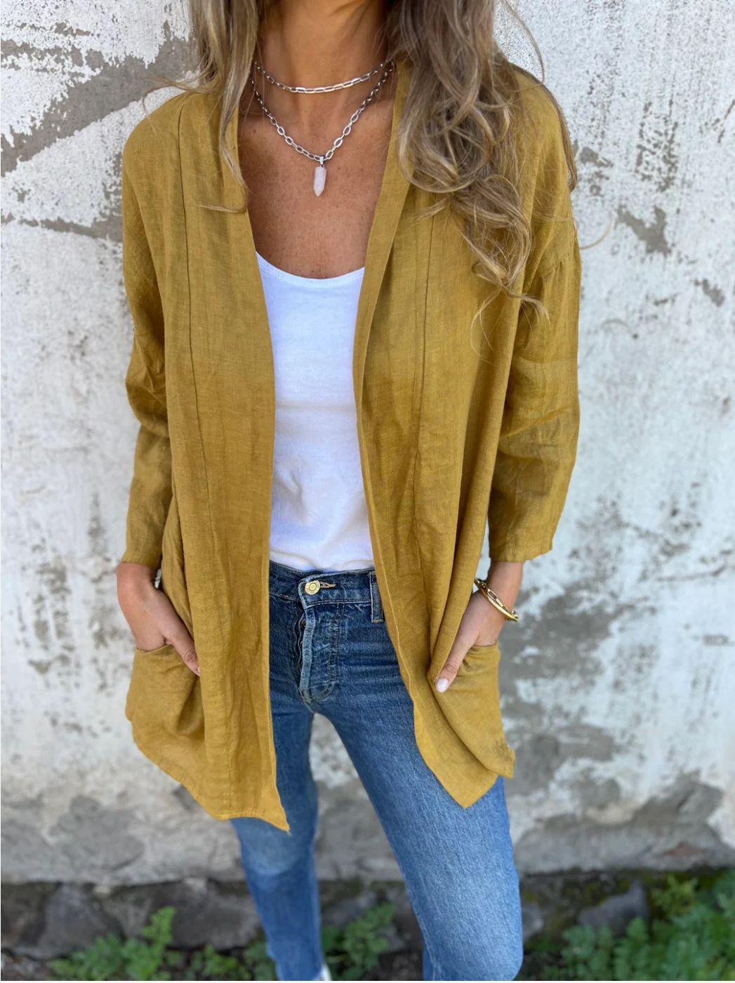 Damen lässige Sommerjacke aus leichtem Leinen