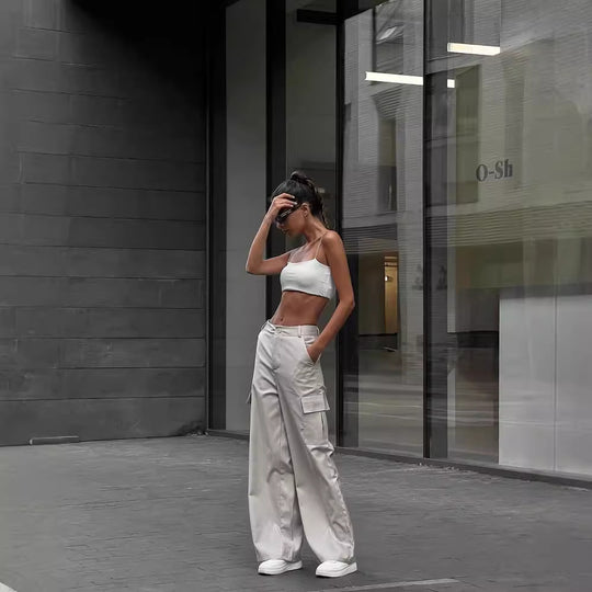 Damen Weite High-Waist Cargo-Hose mit Oversized-Silhouette und Klappentaschen Shop Nory