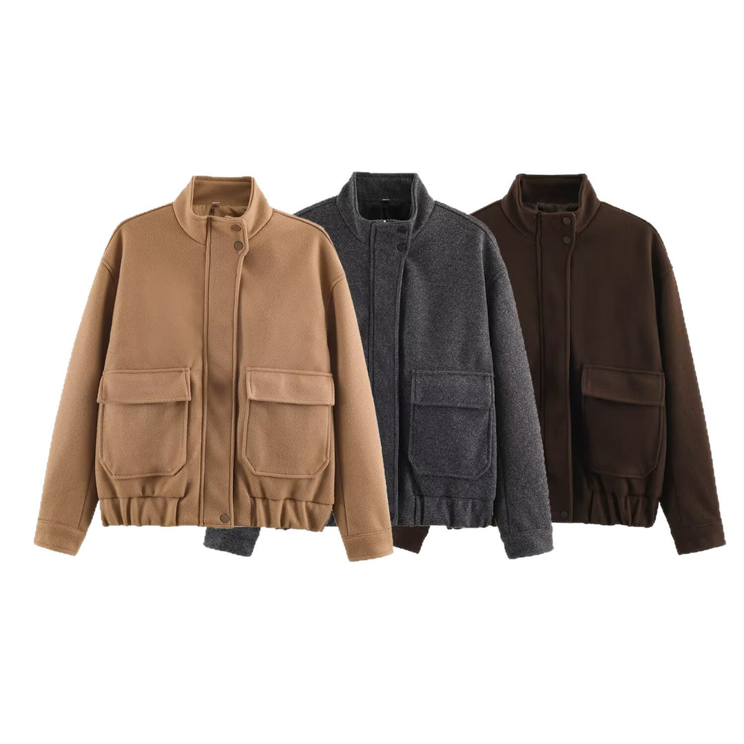 Damen Wollmix-Blousonjacke mit Stehkragen, großen Klappentaschen und elastischem Saum Shop Nory