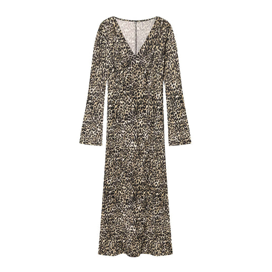 Damen Langärmeliges plissiertes Maxikleid mit V-Ausschnitt und taillenhoher Raffung Shop Nory