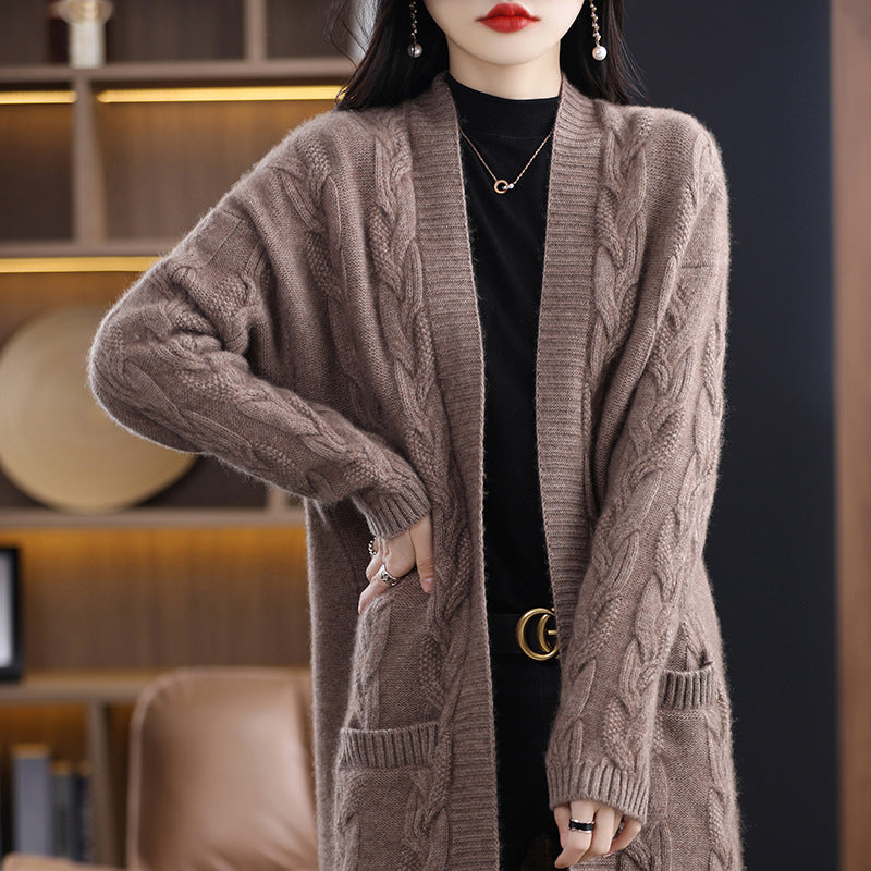 Damen Oversize-Longcardigan aus weichem Wollmix mit kontrastierenden Blockstreifen Shop Nory