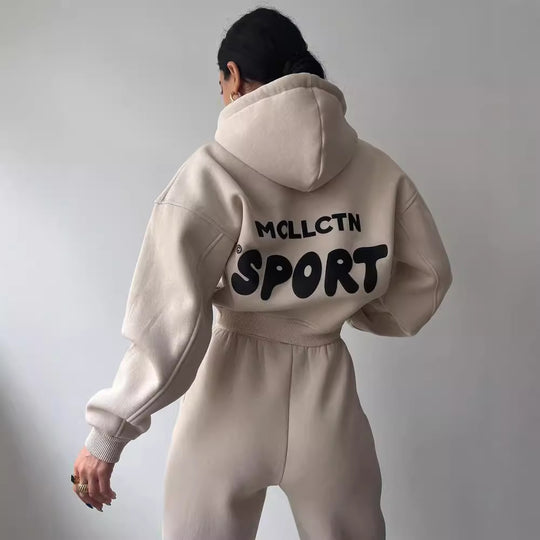 Damen Cropped Kapuzenpullover und High‑Waist Jogginghose Lounge‑Set aus Baumwollfleece Shop Nory