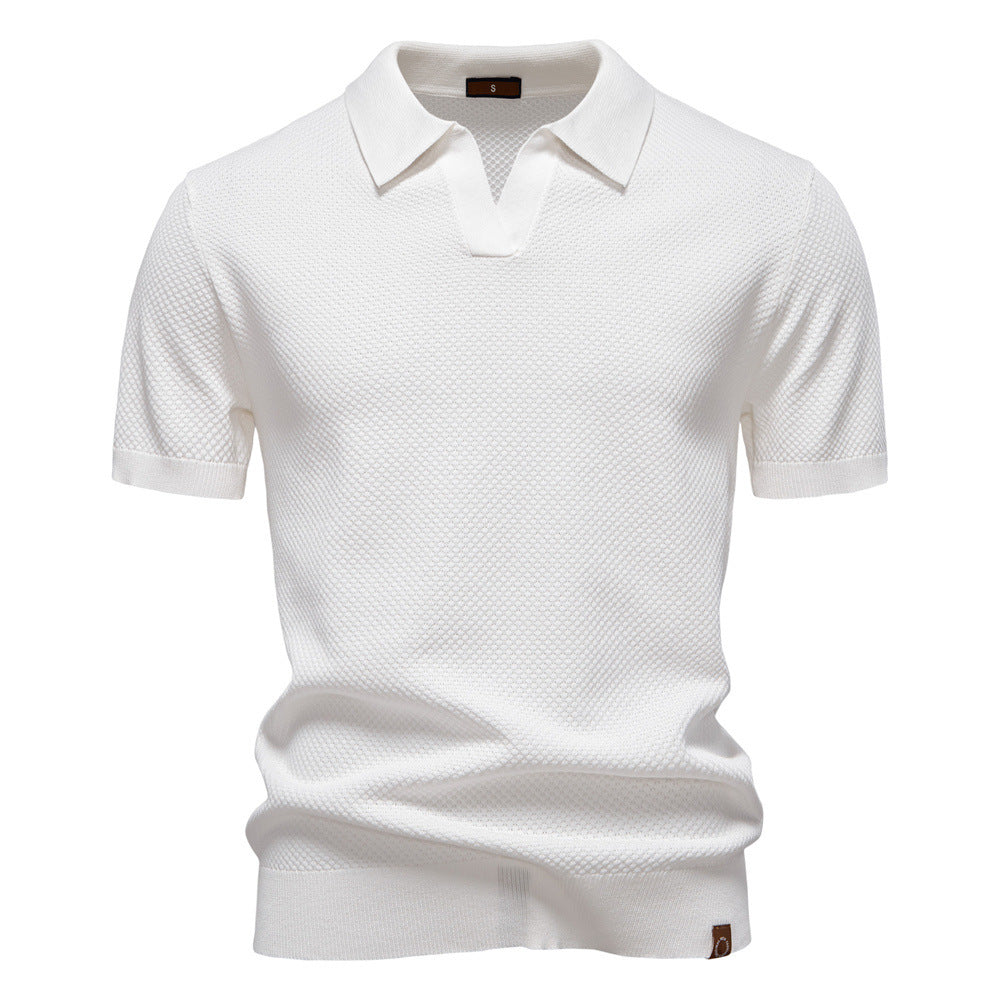 Herren nan strukturiertes Feinstrickpoloshirt mit offenem Reverskragen