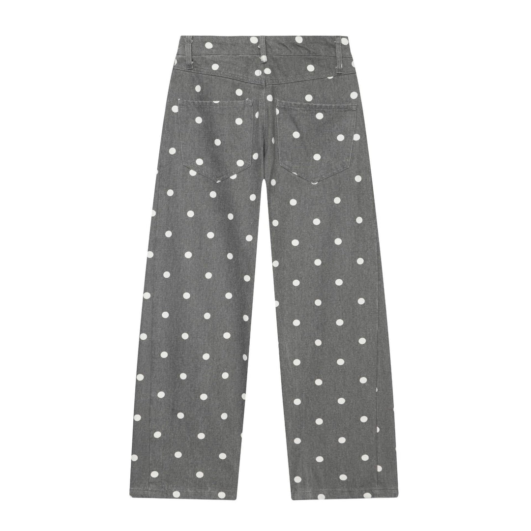 Damen Hochtaillierte weite Culotte-Jeans mit aufgesetzten Gesäßtaschen und Pünktchenprint Shop Nory