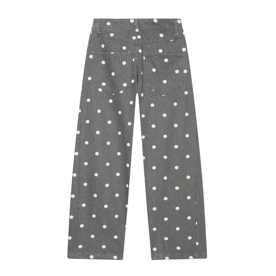 Damen Hochtaillierte weite Culotte-Jeans mit aufgesetzten Gesäßtaschen und Pünktchenprint Shop Nory