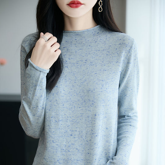 Damen Minimalistischer Nep-Strick-Longsleeve mit kurzem Stehkragen Shop Nory