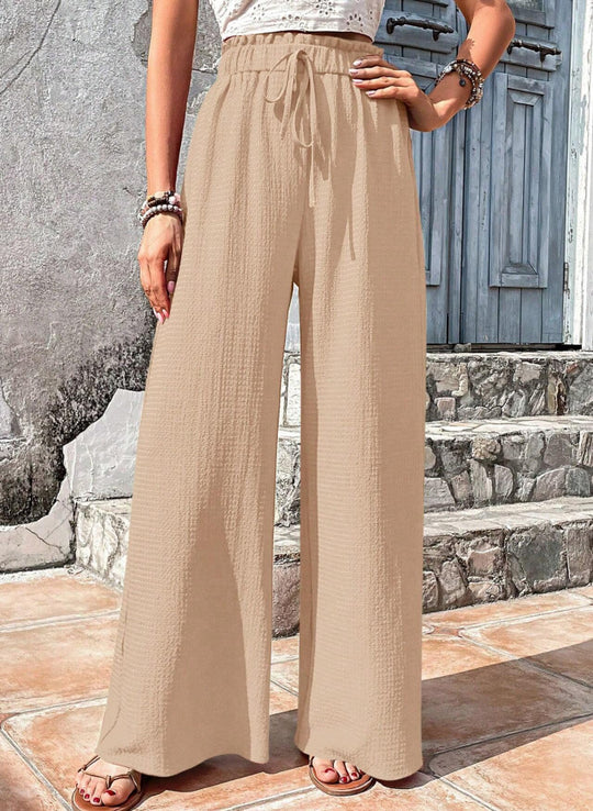 Damen Leichte Palazzo-Loungehose mit strukturierter Crinkle-Optik, hohem Gummibund und Kordelzug Shop Nory