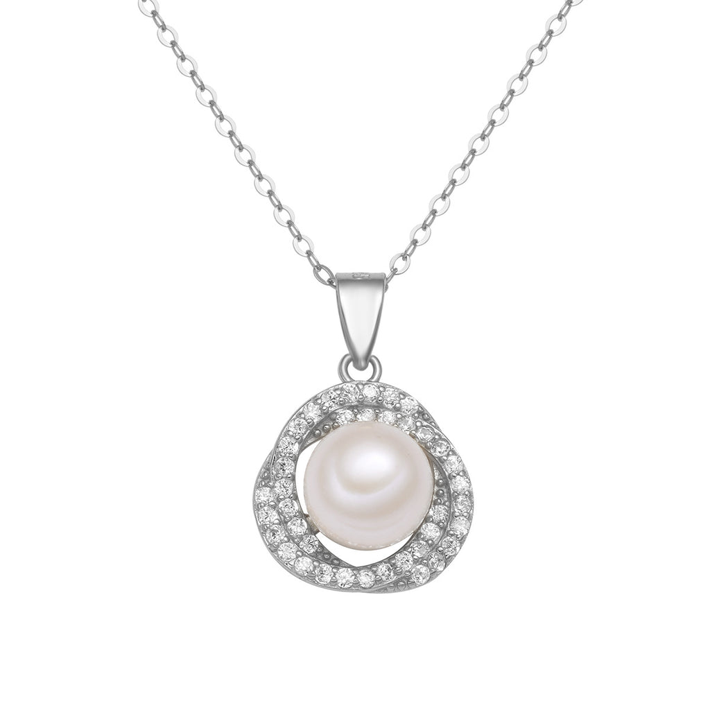 Damen elegante Halskette mit Perlenanhänger und funkelnden Zirkonia-Details Shop Nory