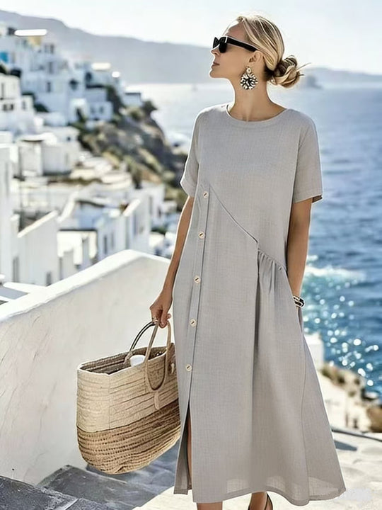 Damen Luftiges Sommerkleid mit seitlicher Knopfleiste, kurzen Ärmeln und Schlitz Shop Nory
