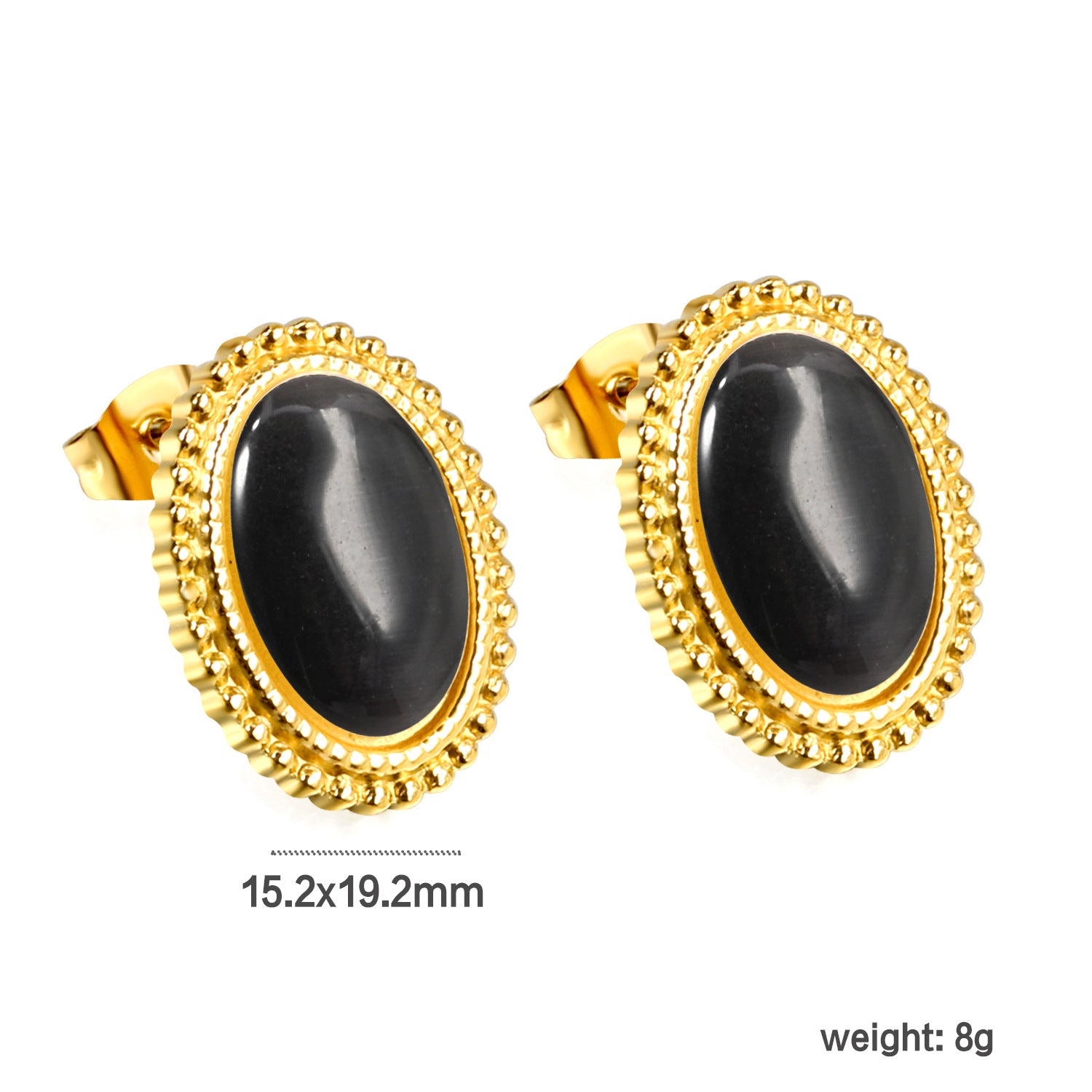 Damen Ohrstecker mit ovalem schwarzen Stein und goldfarbenem Rand Shop Nory