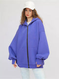 Damen lässiger Oversized Zip-Hoodie mit tiefen Taschen