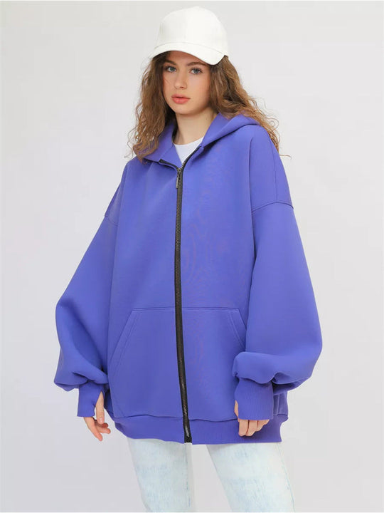 Damen lässiger Oversized Zip-Hoodie mit tiefen Taschen
