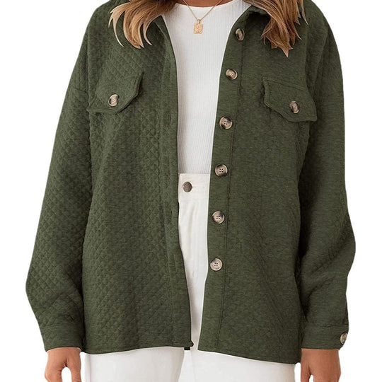 Damen Stepp Übergangshemdjacke mit Oversize Schnitt Brustpatten und Knopfleiste Shop Nory