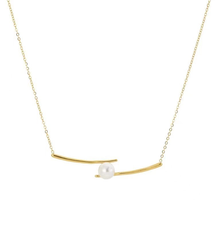 Damen Minimalistische Gebogene Stab Halskette mit Perlenakzent Shop Nory