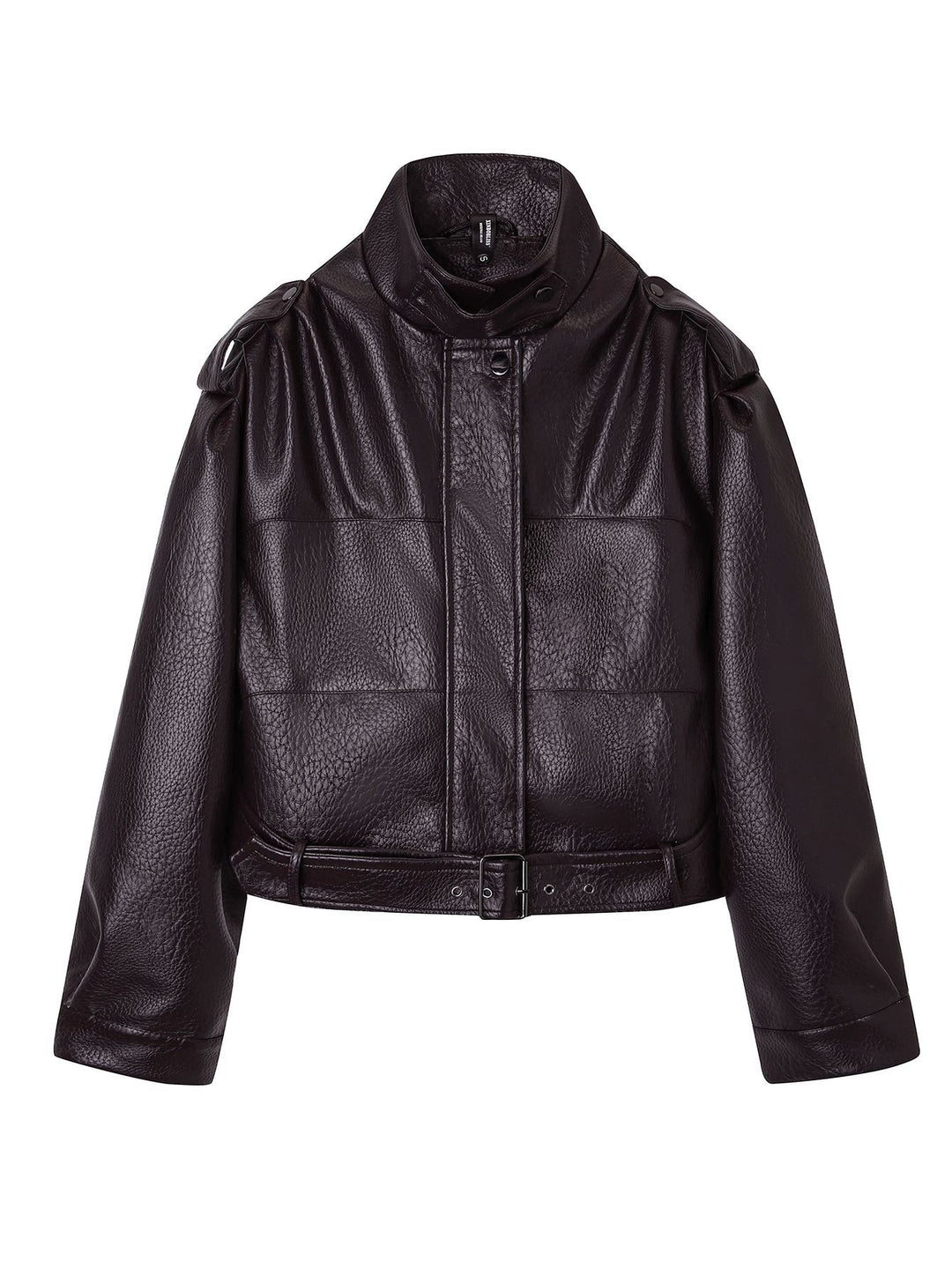 Damen Kurzjacke im Utility-Look aus strukturierter Kunstlederoptik mit hohem Stehkragen und verstellbarem Taillengürtel Shop Nory