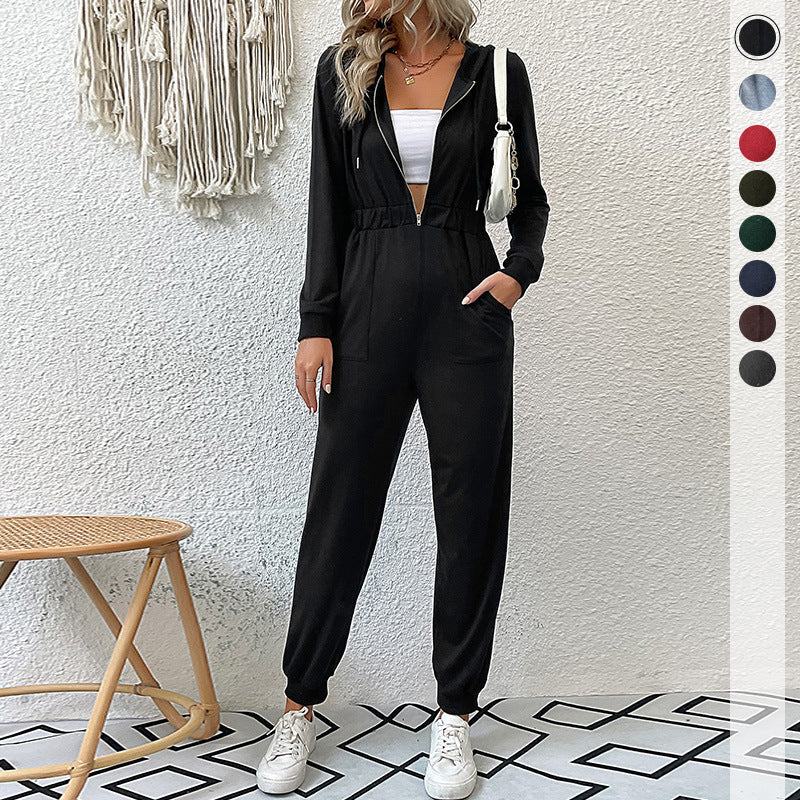 Damen lässiger Jumpsuit mit praktischem Reißverschluss und elastischem Taillenband